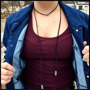 - Black Suede Silver Bead Wrap Choker Necklace! NEW!